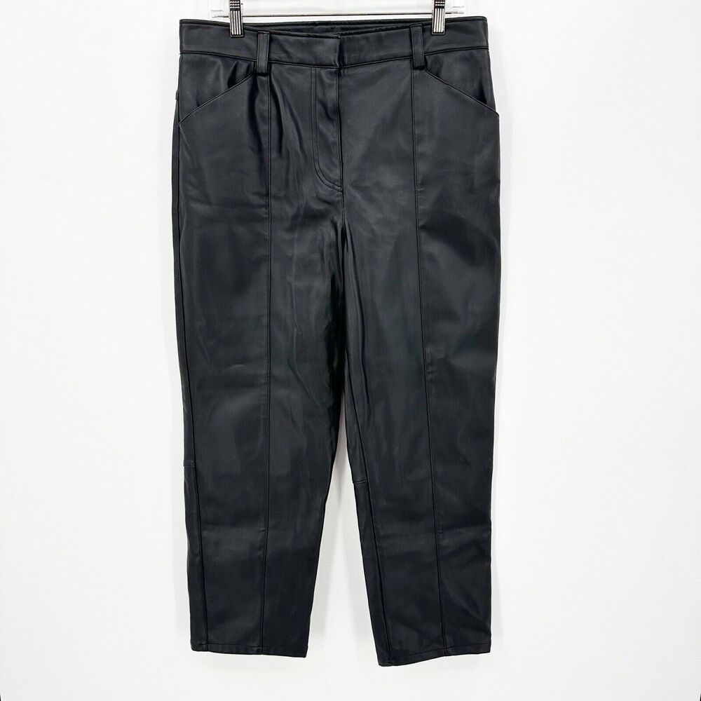 H&M Womens Pants 12 Black Faux Leather Edgy Minimalist Biker Goth‎ Casual Modern